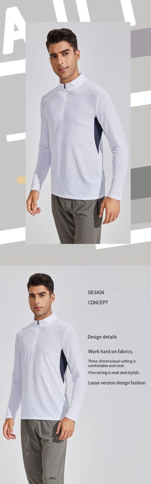 Men’s Stand Collar Fitness Shirt High Elastic Quick Drying Long Sleeve T-shirt