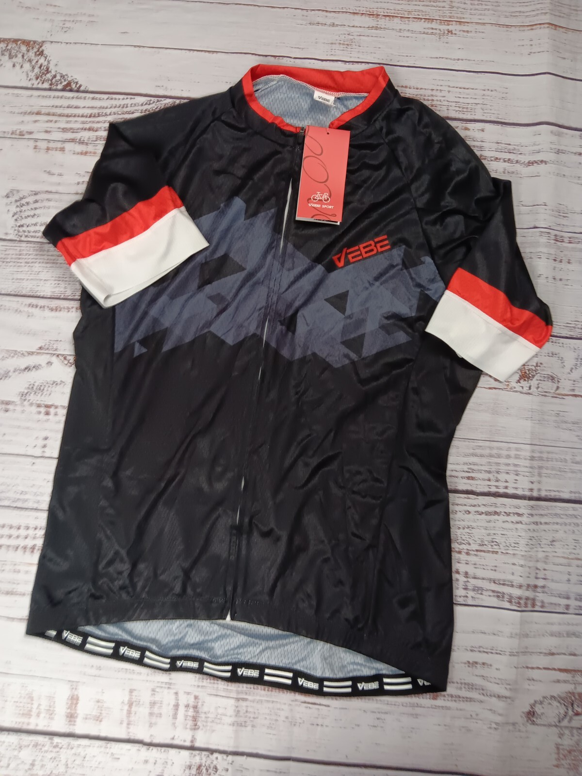VEBE Sport Bicycle Shirt Cycling Jersey Unisex XXL Black 3 Back Pockets Short