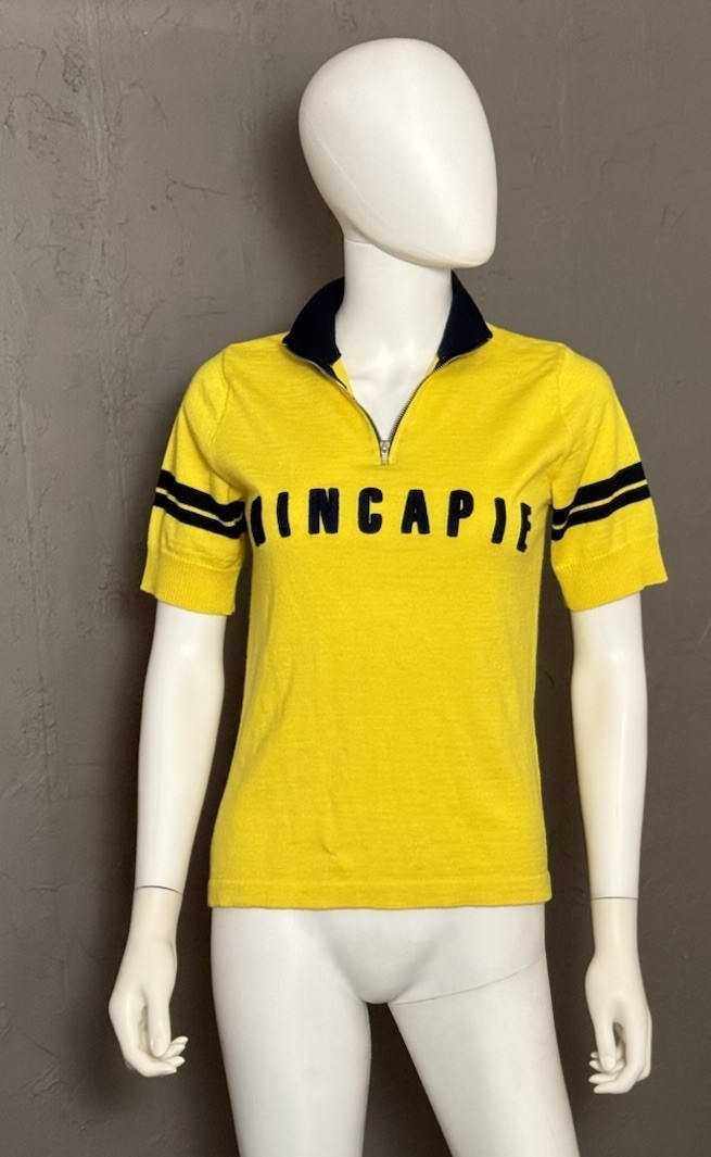 Hincapie Wool Cycling Jersey 1/4 Metal Zip Yellow + Black Made in Italy Medium