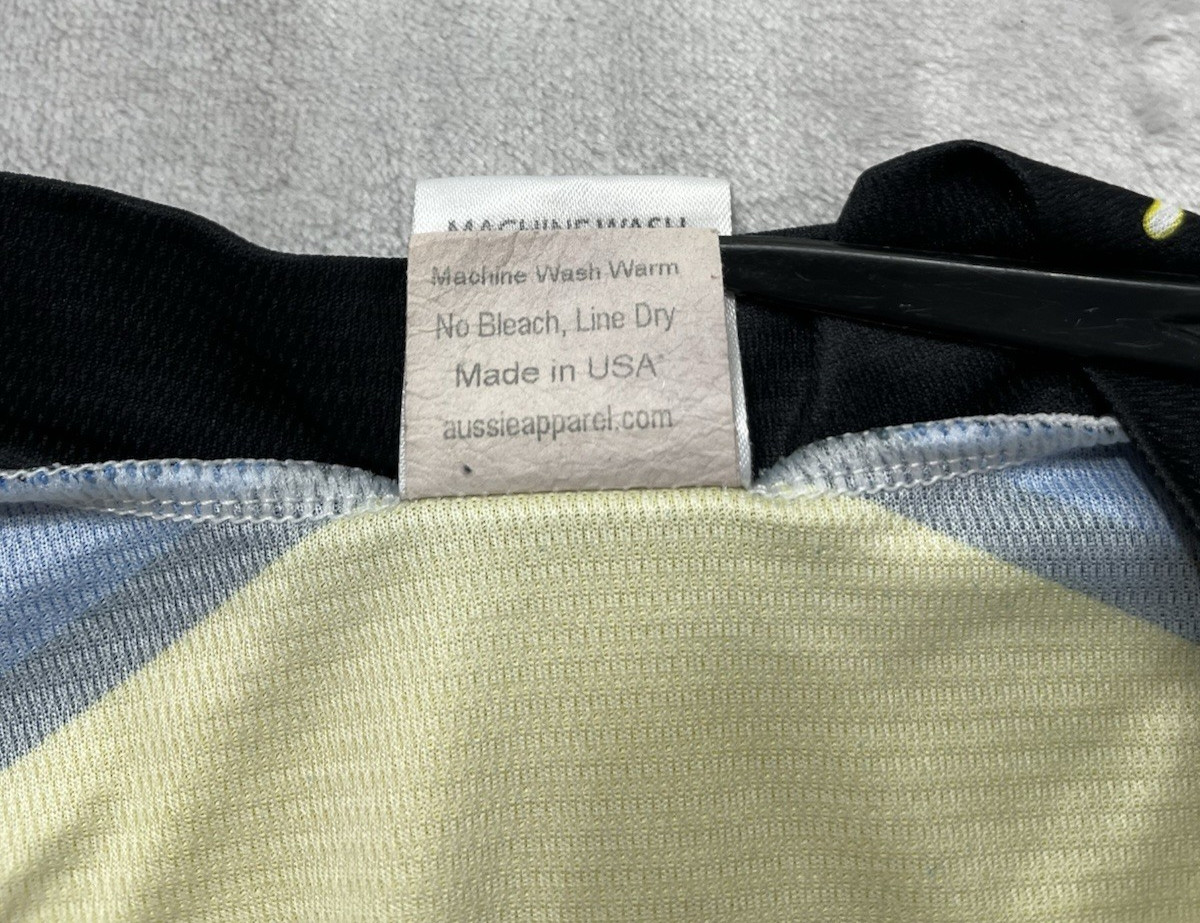 VTG Aussie Cycling Jersey Men Medium Yellow Rays Bike Shop Logo Back Pockets