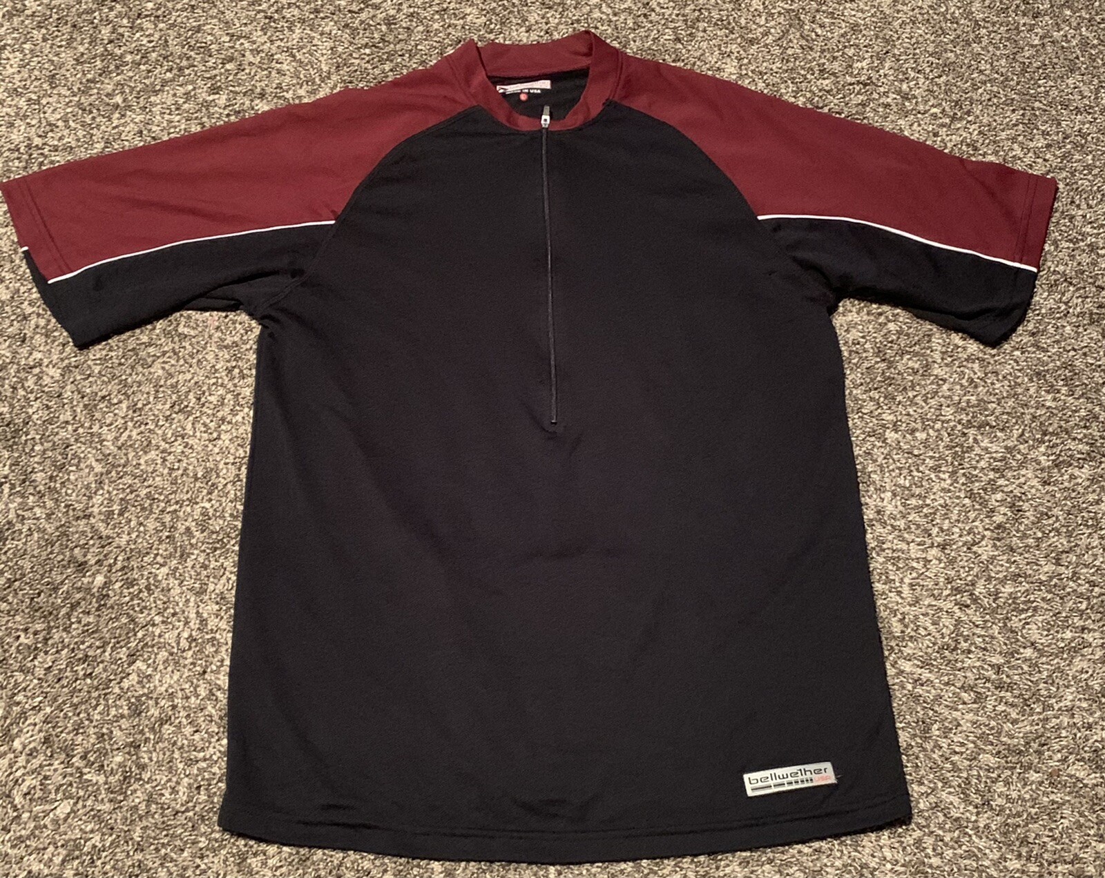 Bellwether Mens Large Cycling Jersey 1/4 Zip Maroon Black Rear Zip Pocket
