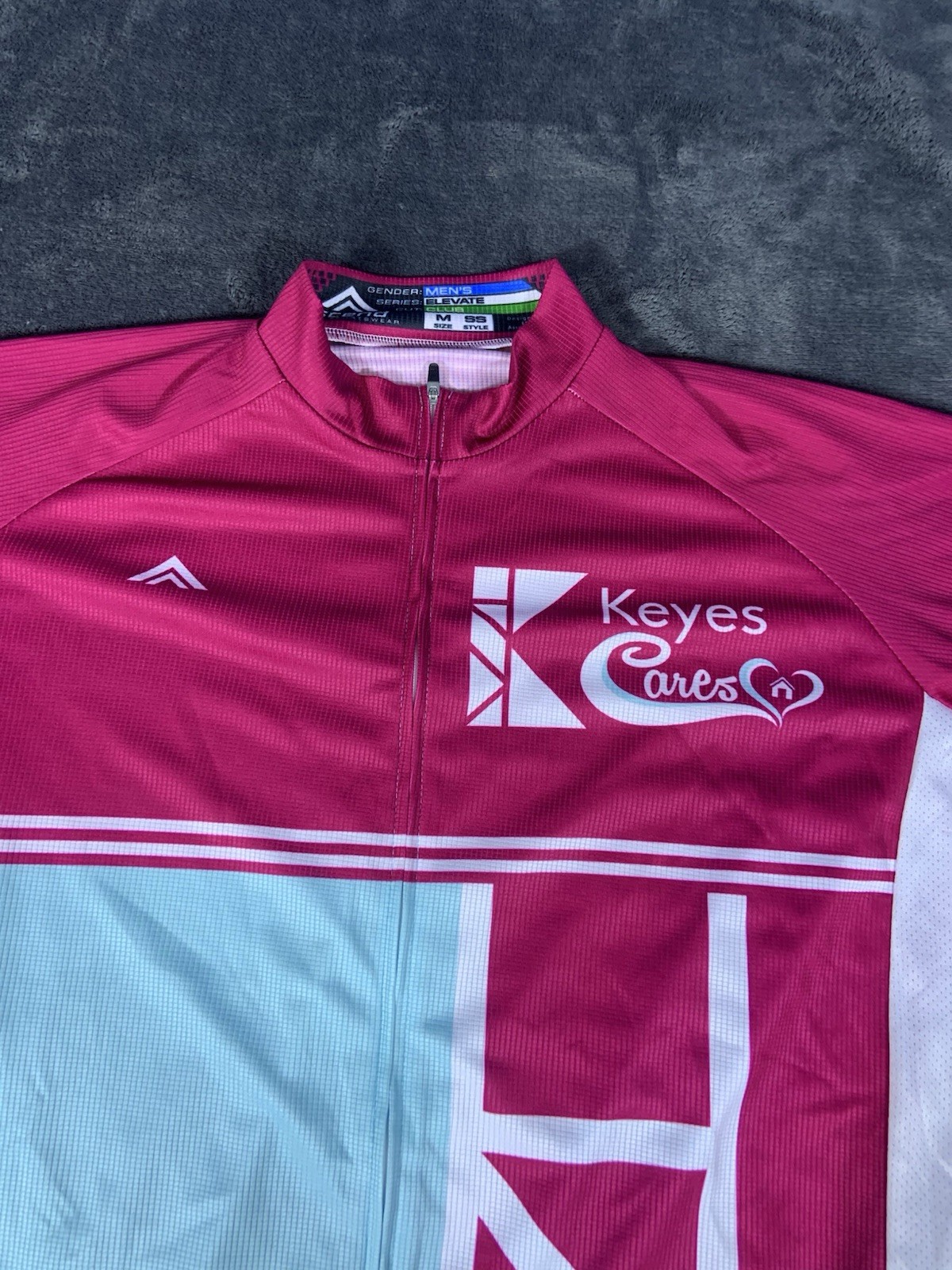 Elevate Club Sport Cycling Maroon Blue Zip Shirt Mens Size Small S Racing Jersey