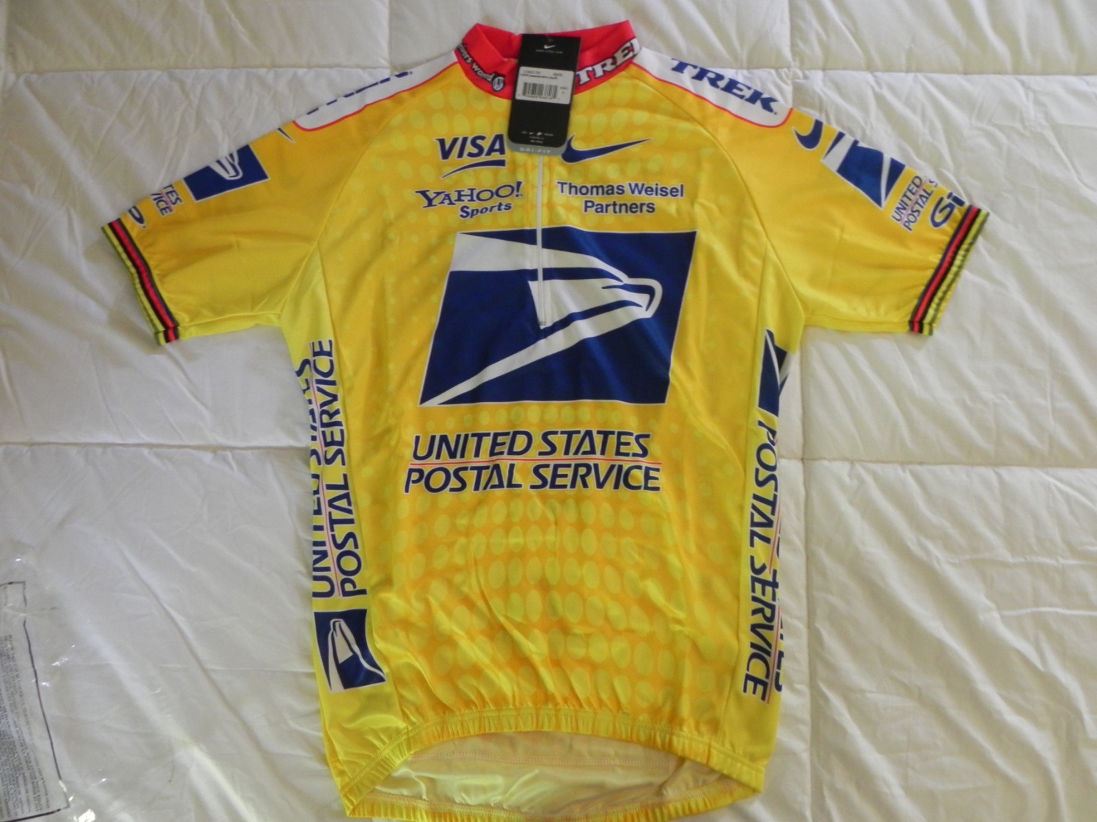 USPS Commemorative cycling jersey,SS Nike dri-fit Yellow Size Small
