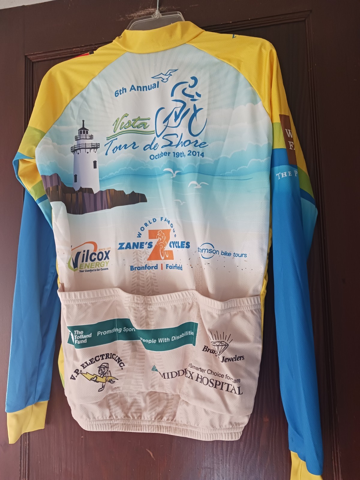 Tour Of Shore Lighthouse Beach, Bicyling Long Sleeve Zip Front Size Large
