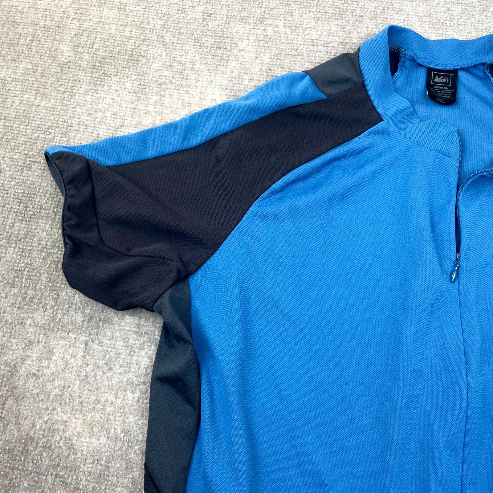 REI Cycling Jersey Mens XL Blue Logo Racing Athleisure Moisture Wicking Full Zip