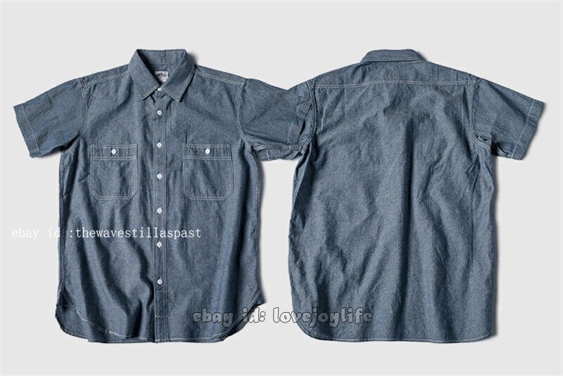 NON STOCK Chambray Short Sleeve Shirt Classic Men’s Regular Fit Workshirt Blue