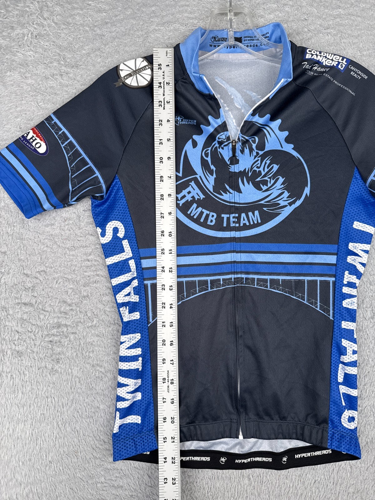 Hyperthreads Cycling Jersey Youth Boys Large Black Blue Twill Falls MTB Team