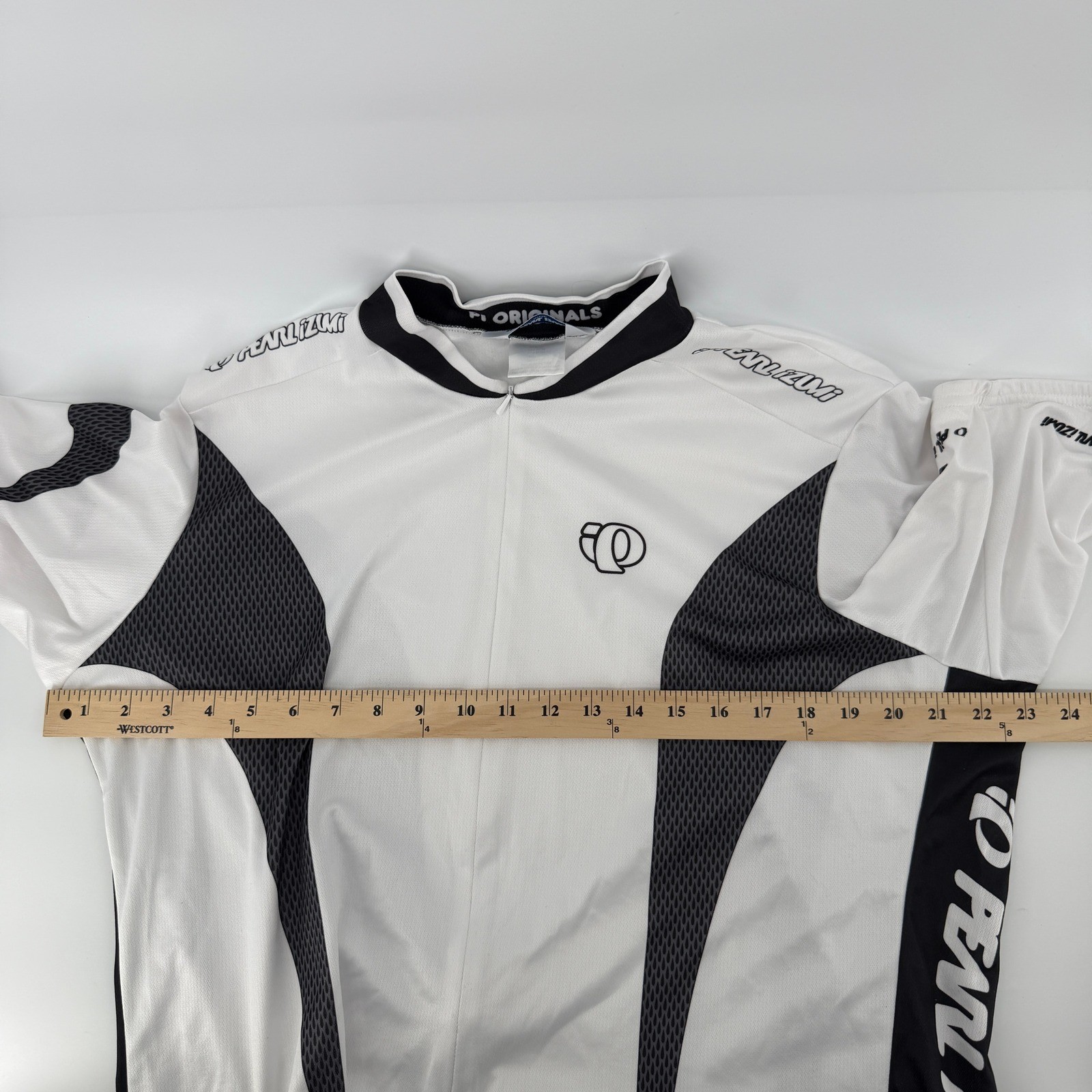 Pearl Izumi Cycling Jersey Mens XL White Black Mesh Panel Short Sleeve Zip Top
