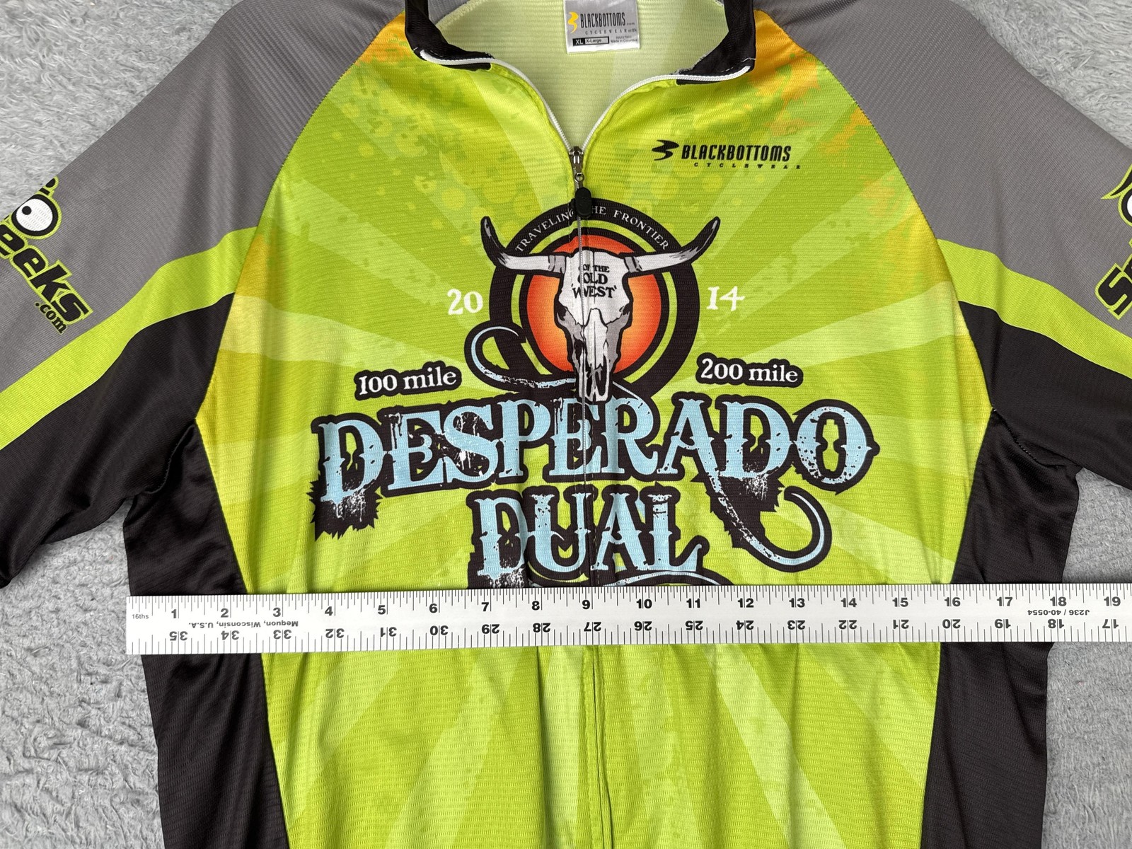 Blackbottoms Cycling Jersey Mens XL Green Desperado Dual Full Zip Pockets Bike