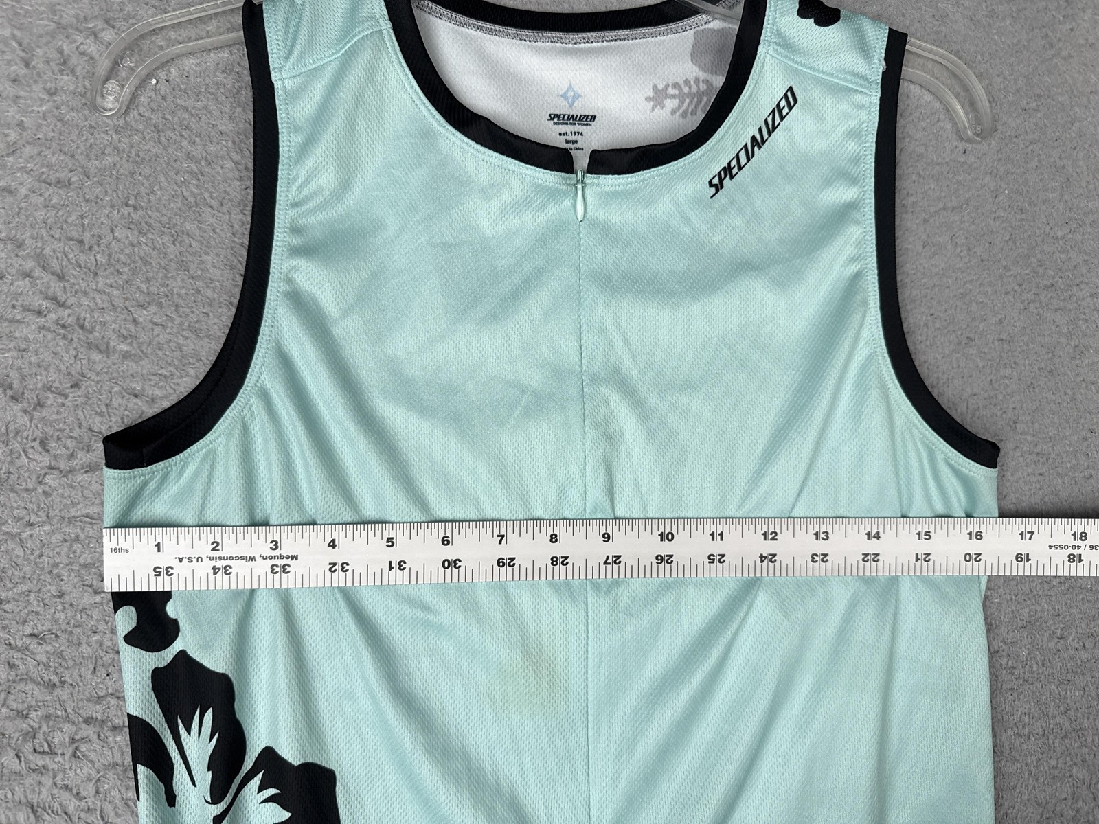 Specialized Cycling Jersey Women Large Green Floral Tank 1/2 Zip Pockets Bike