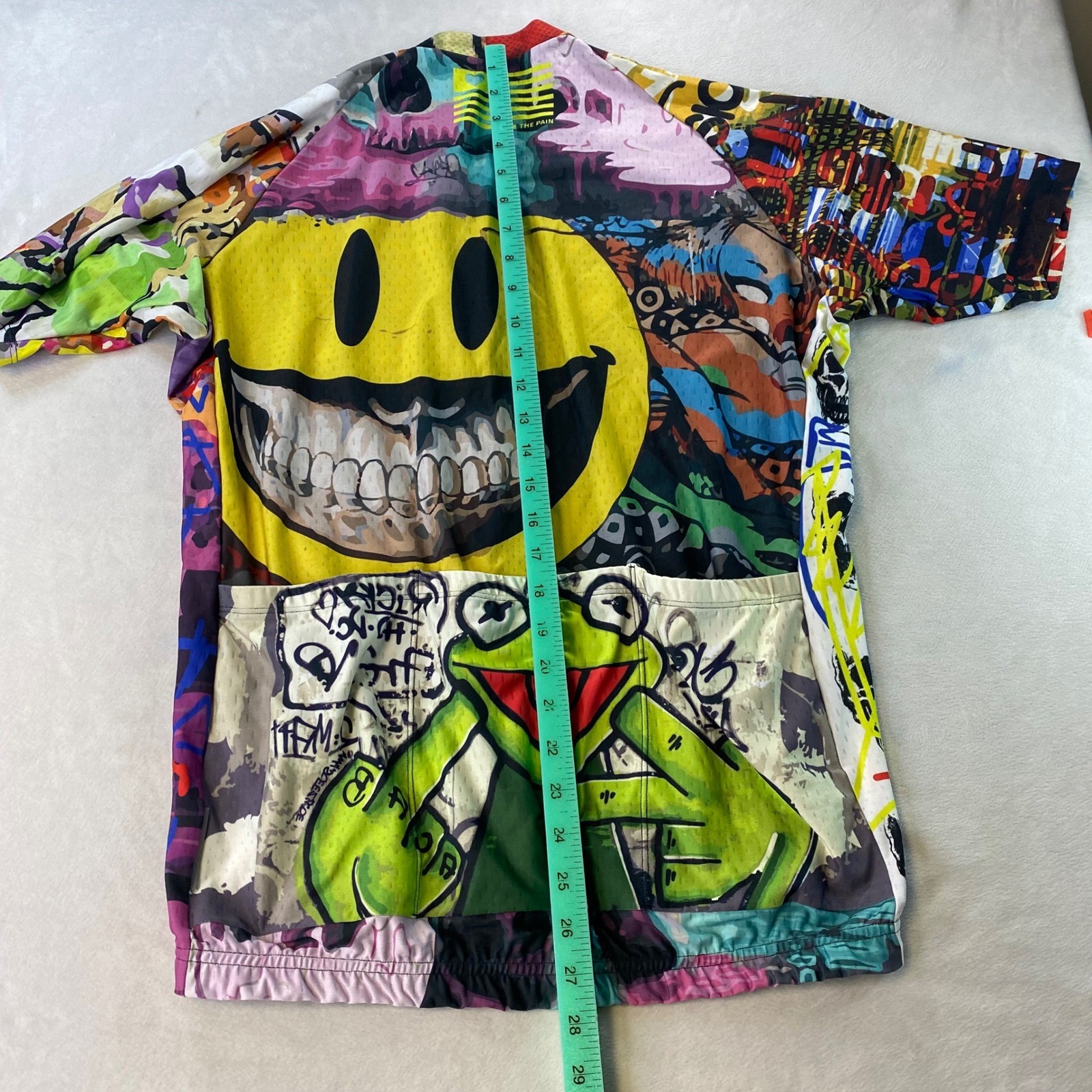 Cycling Jersey Mens 3XL Full Zip Pocket Colorful Graffiti Skull Frog Rad As Hell