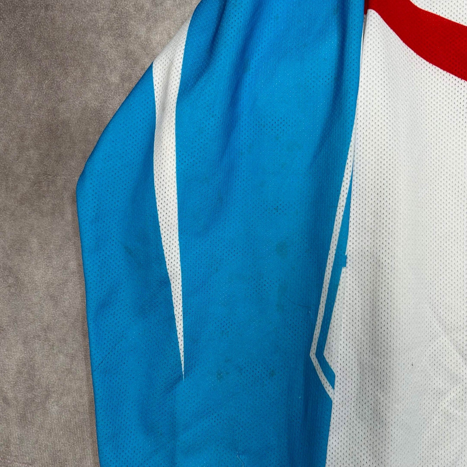 AXO Motocross Jersey Mens XL Blue White Red Long Sleeve Mesh Racing Graphic Top
