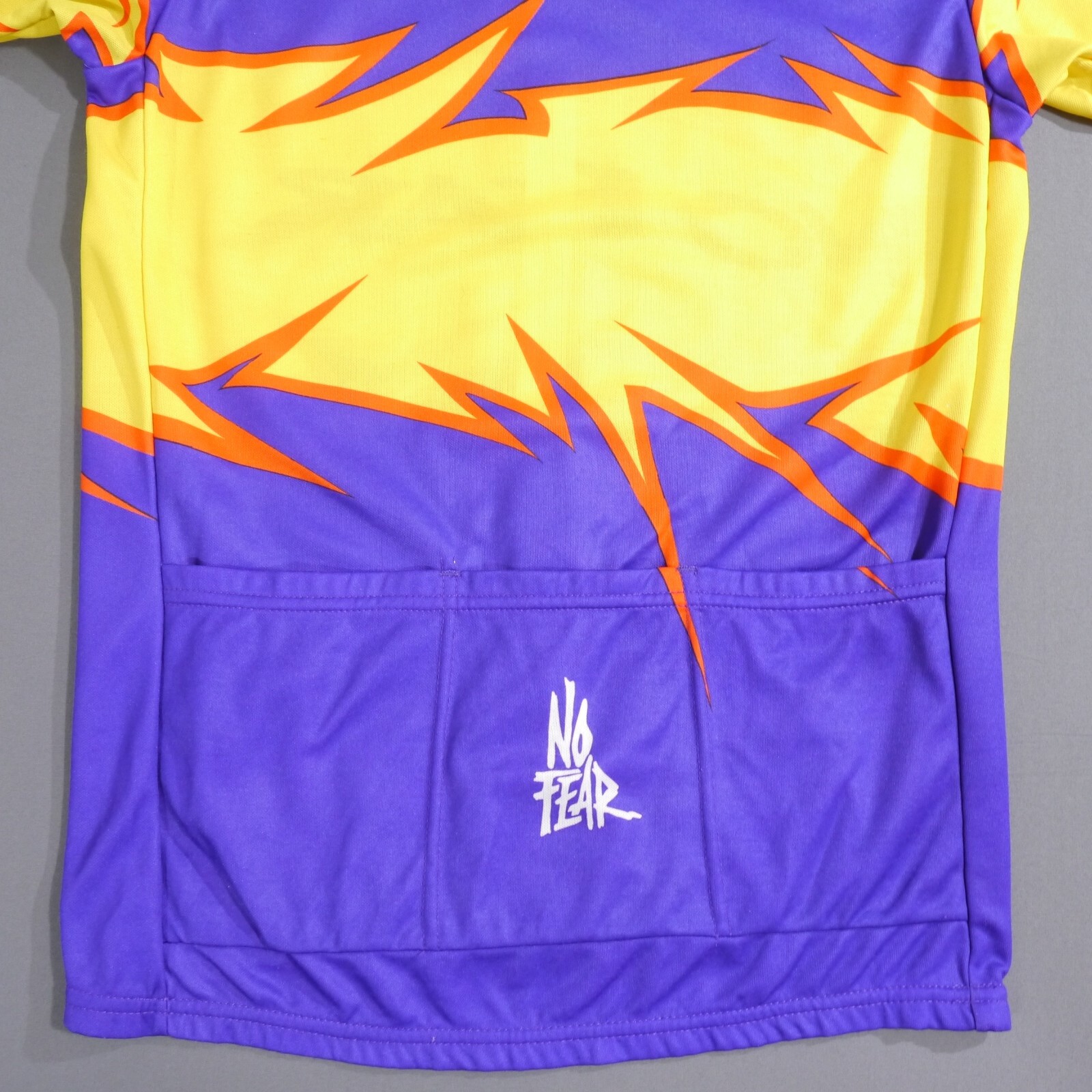 VTG 90’s USA No Fear Cycling Jersey Purple Zip All Over Print Fire Size Small