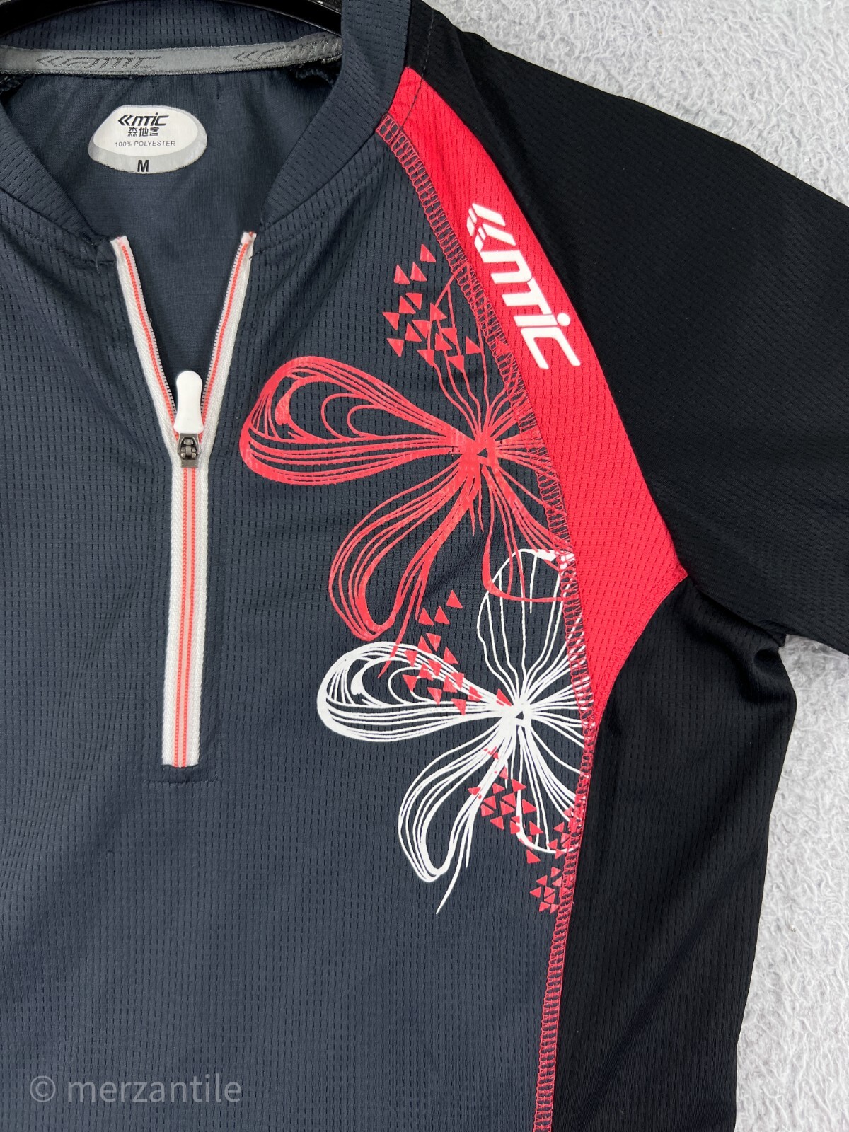 NTIC Cycling Jersey Mens Medium Black Gray 1/4 Zip Floral Power-Dry Polyester