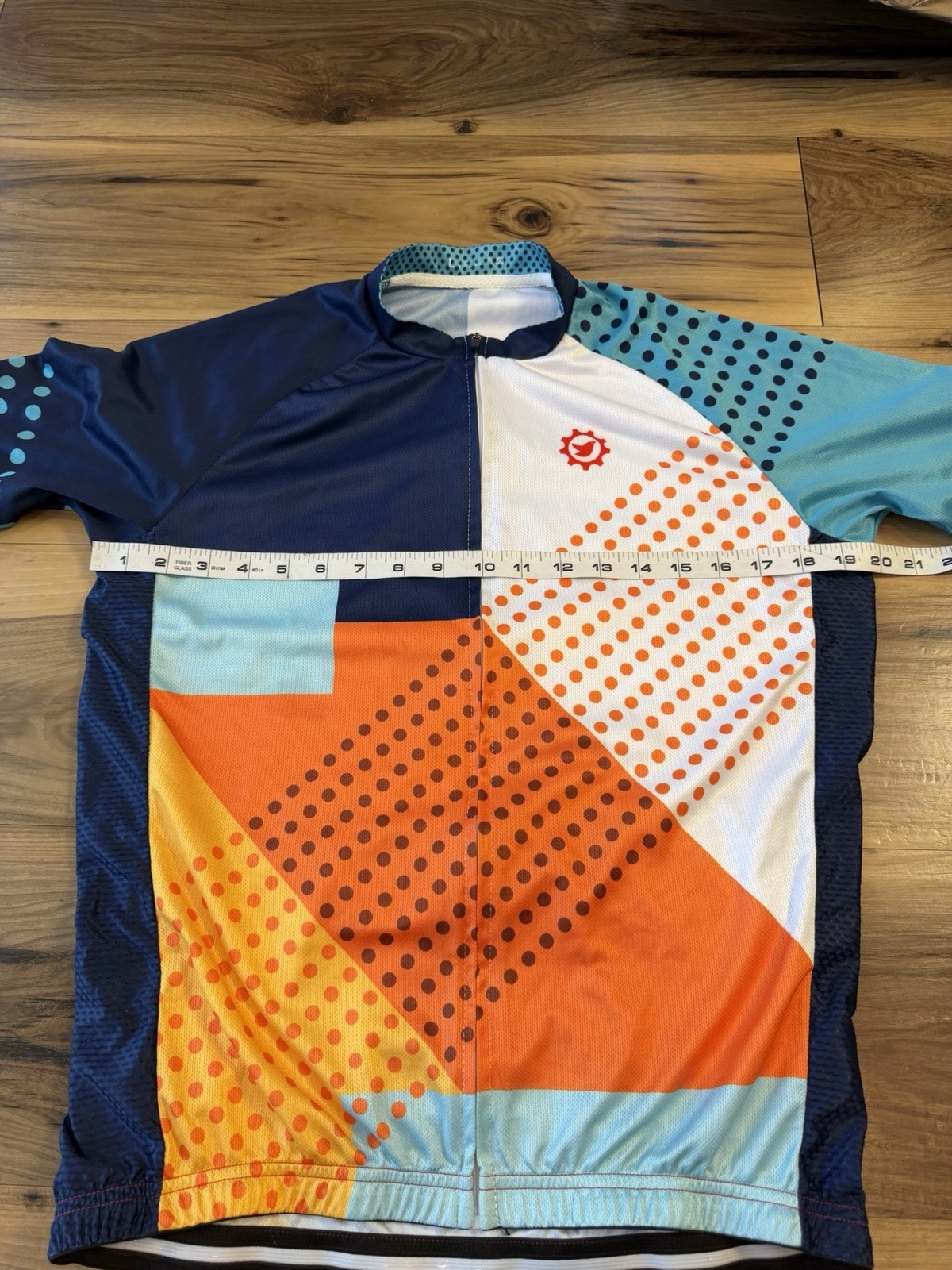Cycling Jersey Men’s Large Blue Orange Geometric Full Zip Bike Shirt Race Top