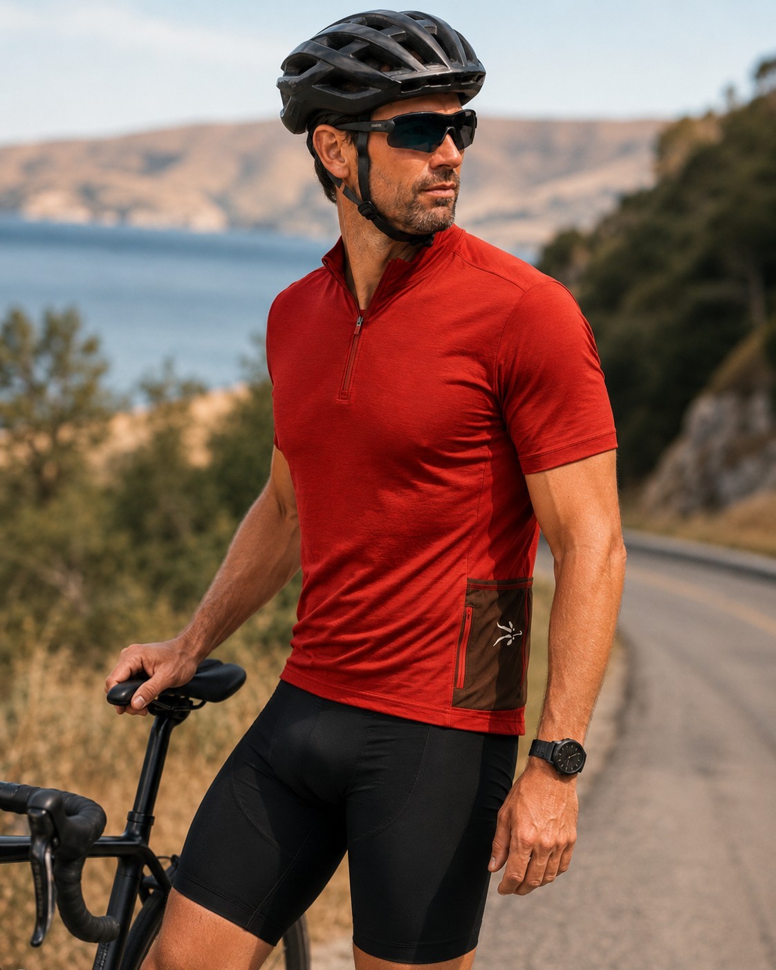 Ibex Men’s LG Red/Brown Colorblock Wool Cycling Jersey Short Sleeve 1/4 Zip