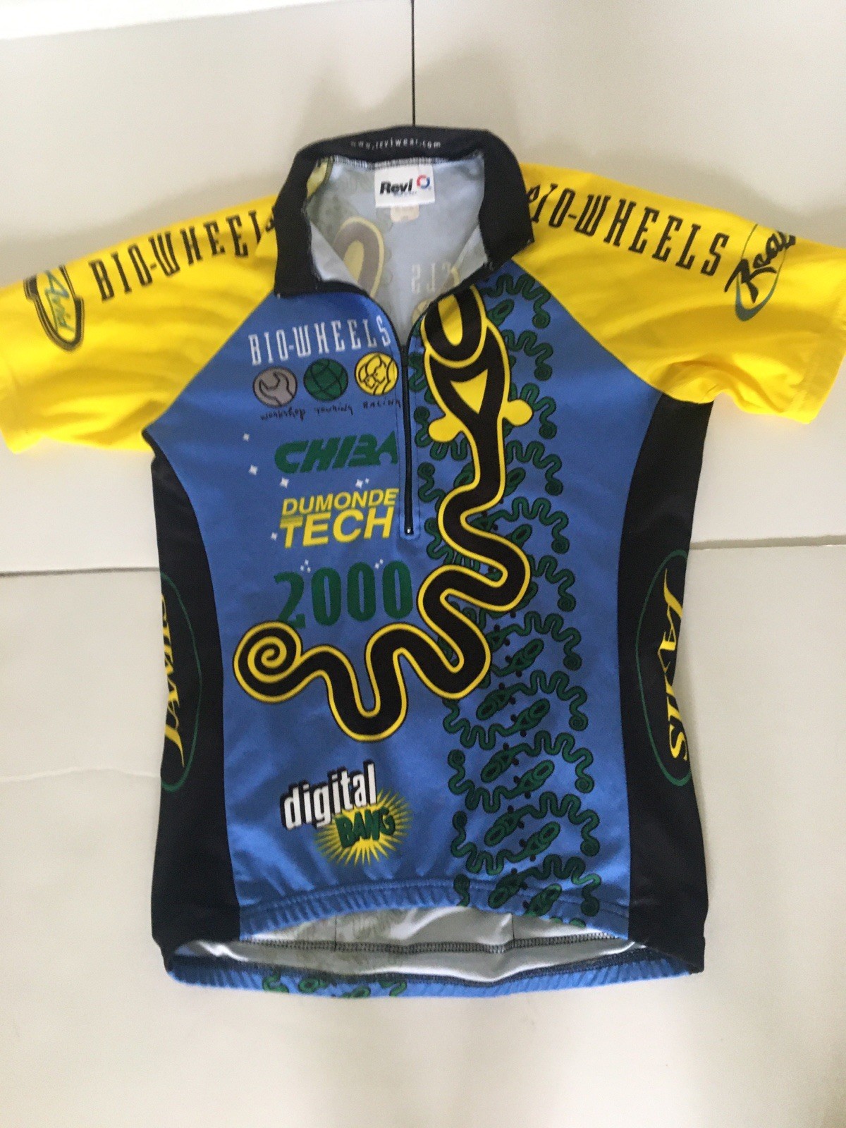 Cycling Shirt Jersey Revi Bio Wheels Chiba Polyester Zipper Front USA Large