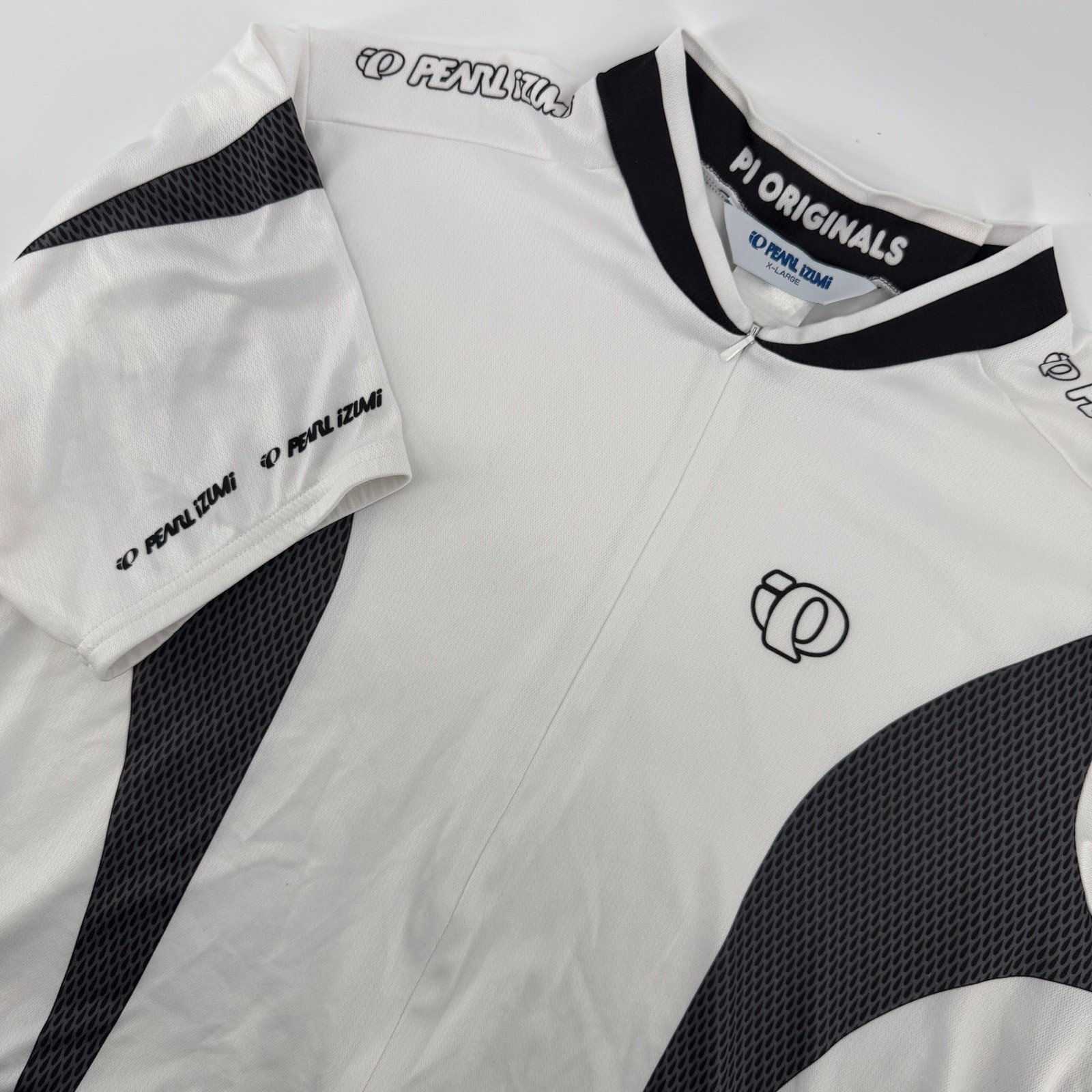 Pearl Izumi Cycling Jersey Mens XL White Black Mesh Panel Short Sleeve Zip Top