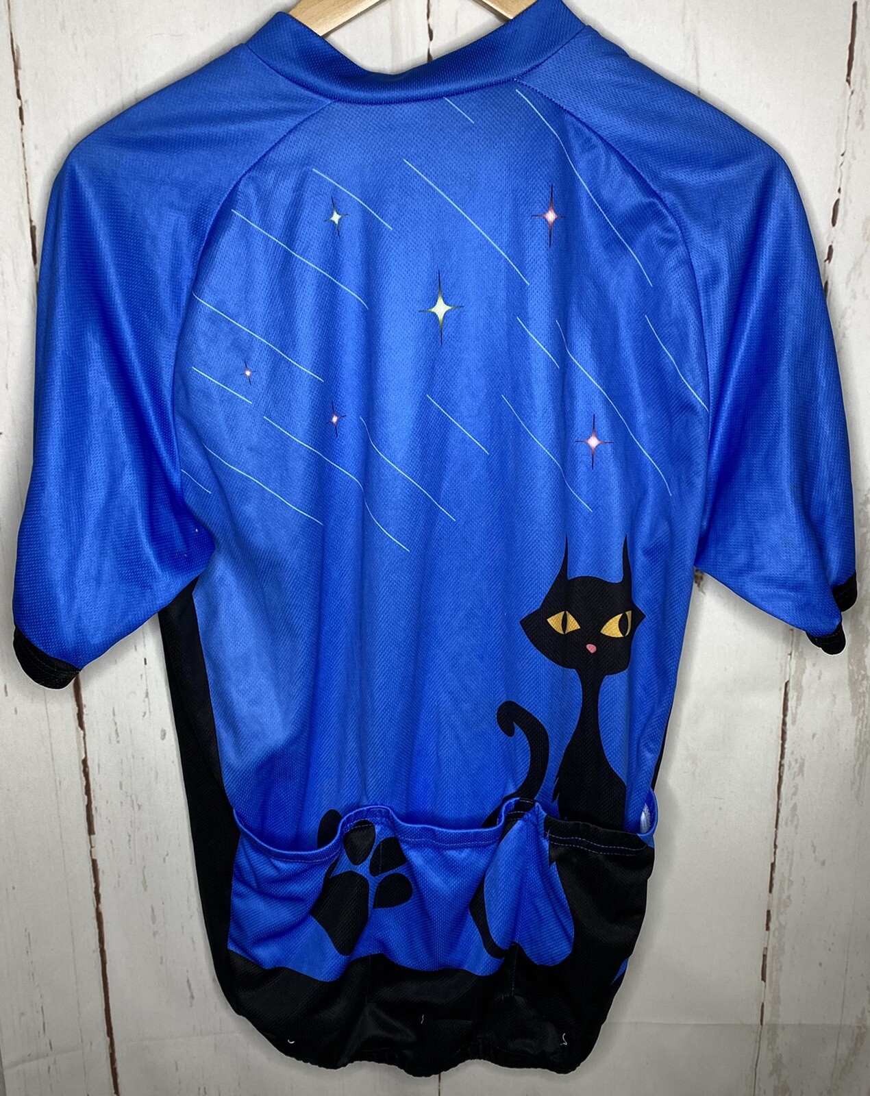 Peak 1 Sports 1/2 Zip Men’s Size Large Cycling Jersey Shirt Black Cat Blue Gift