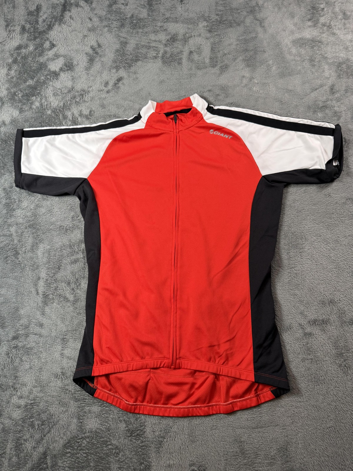 Giant Cycling Jersey Mens Large Red White Full Zip Short Sleeve Back Pockets
