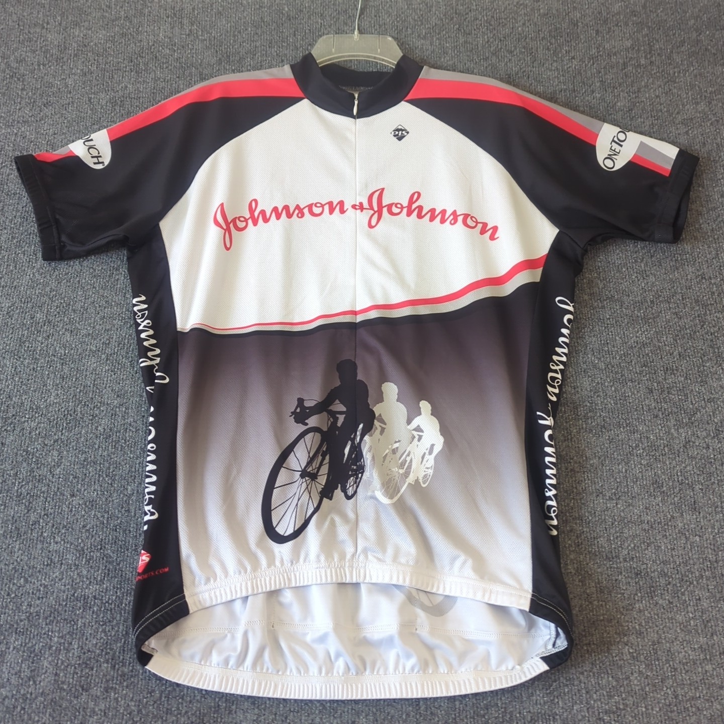 Peak 1 Sports Johnson & Johnson Cycling Jersey Short Sleeve 1/2 Zip Black Red XL