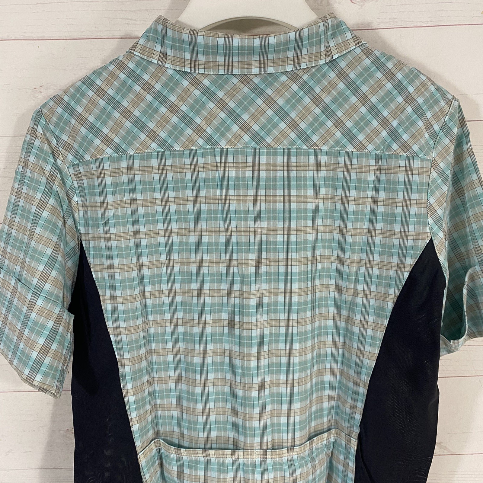 Cogma Bike Wear Womens Short Sleeve Cycling Top Sz 10 Green Plaid/Black Mesh New