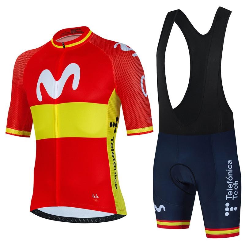 Movistar Spain Cycling Jersey Set Men Short Sleeve Anti-UV Summer Bike Wear
