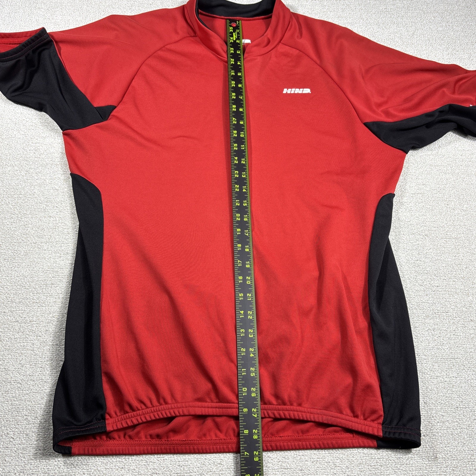 Hind Cycling Shirt Men XL Red Black Stretch 3/4 Front Zip Hydrator Wick Pockets