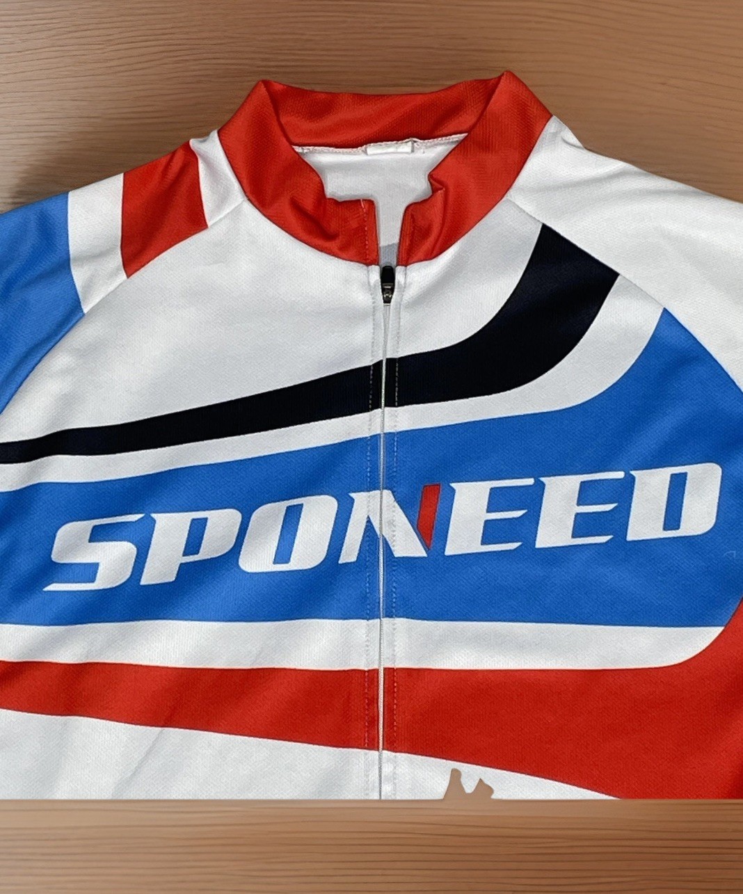 Sponeed Cycling Jersey Mens M/L Red White Blue Full Zip Stretch Bike Shirt