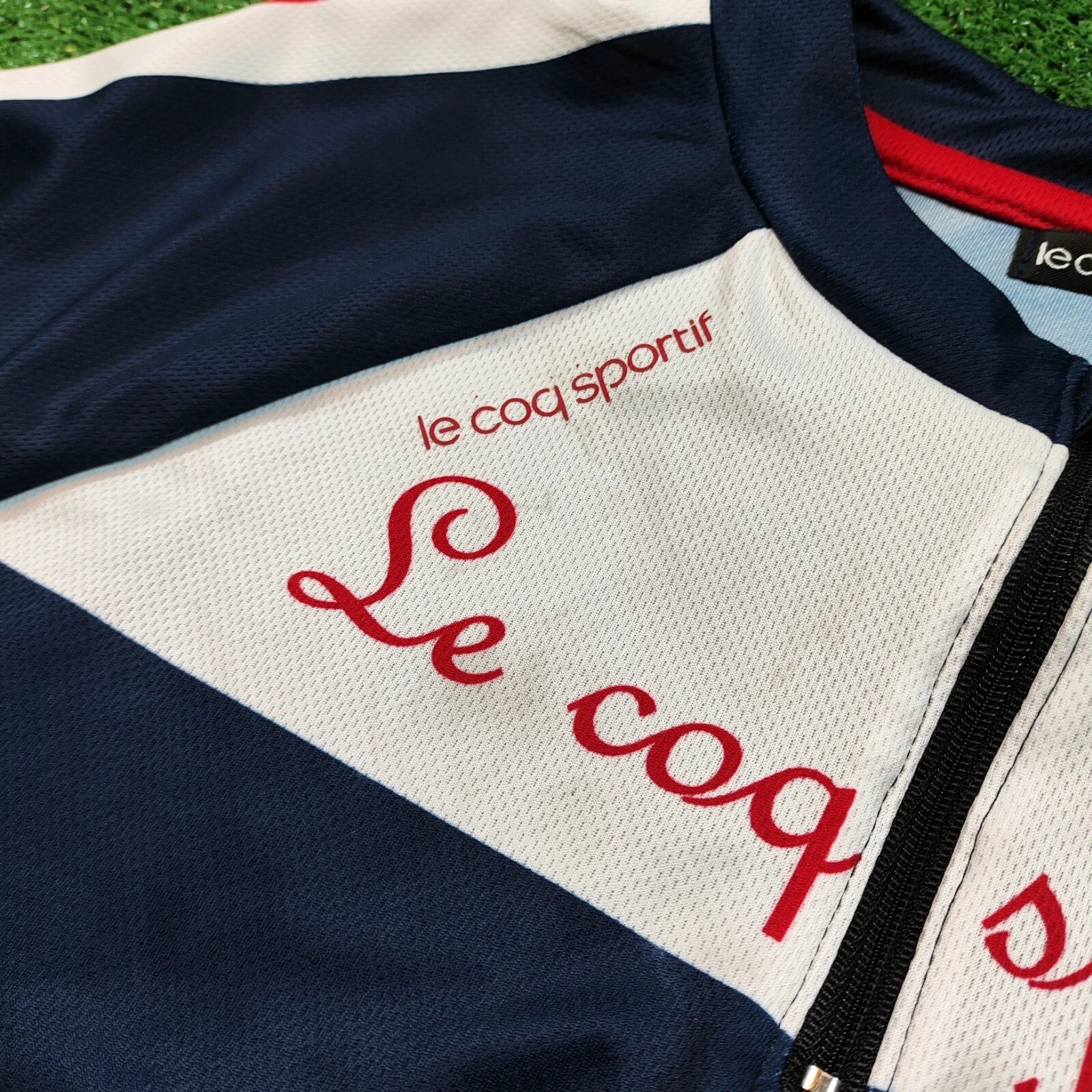 Le Coq Sportif Cycle Line Shirt Adult Medium Blue 1/4 Zip Stretch Back Pocket *