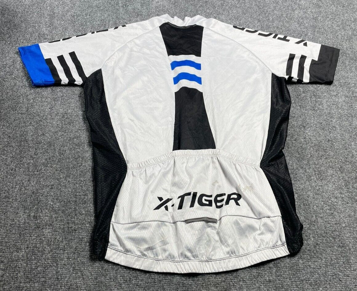 X-Tiger Men’s White/Black Full Zip Top Ride Sports Cycling Jersey Size XL
