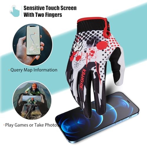 Unisex Dirt Bike Gloves, Full Finge Touchscreen Motorcycle Medium Black/Red01