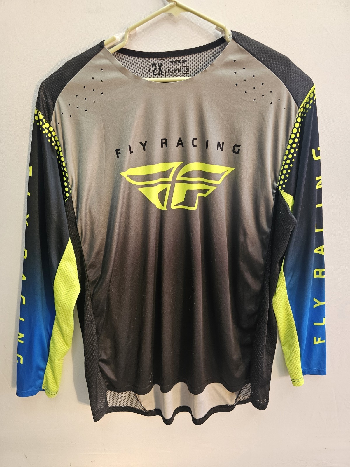 Fly Racing Lite Jersey (Grey/Blue/Hi-Vis) Size 2XL Motocross Dirt Bike ATV