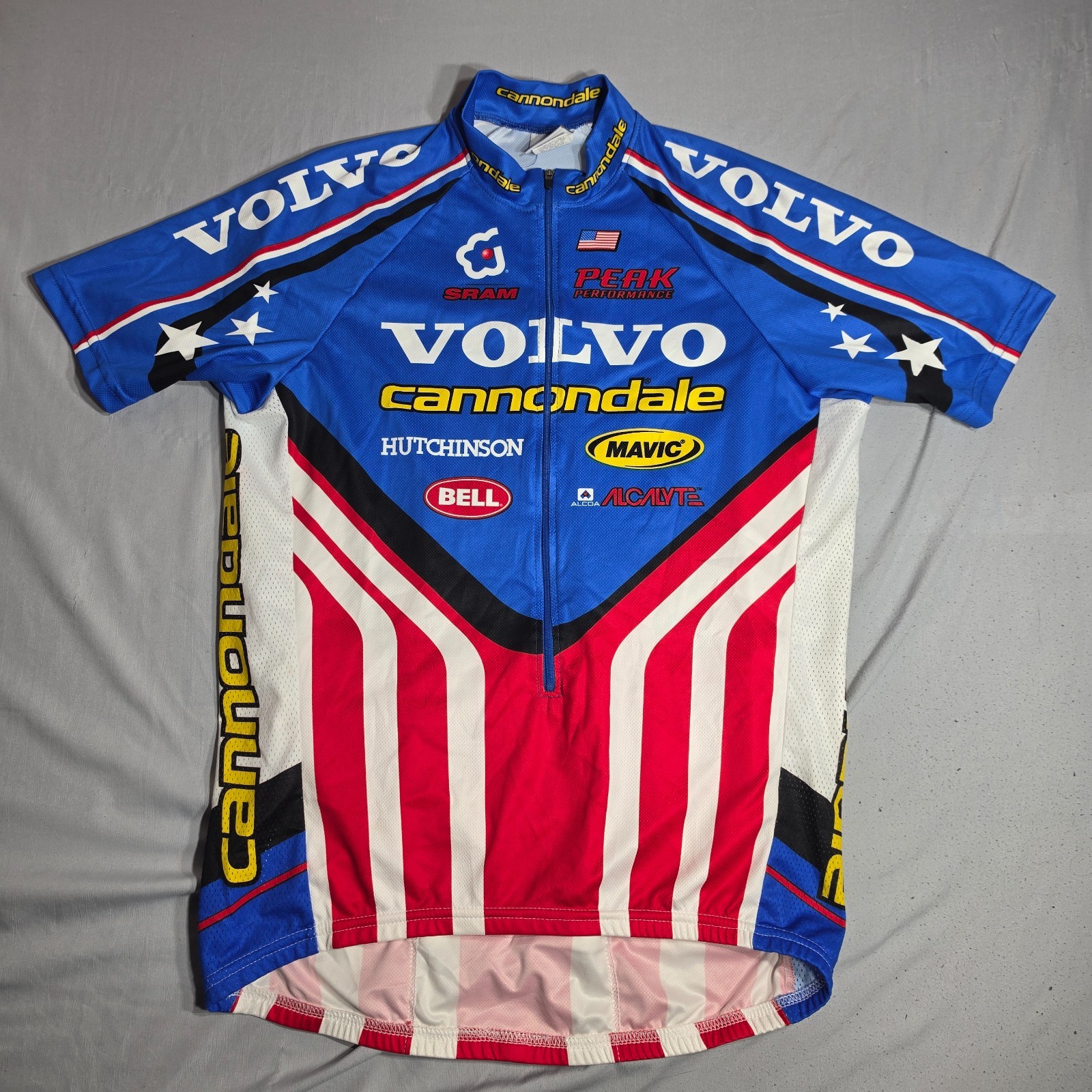 Cannondale Volvo Cycling Jersey Mens Large Full Zip Light Wear Red White Blue