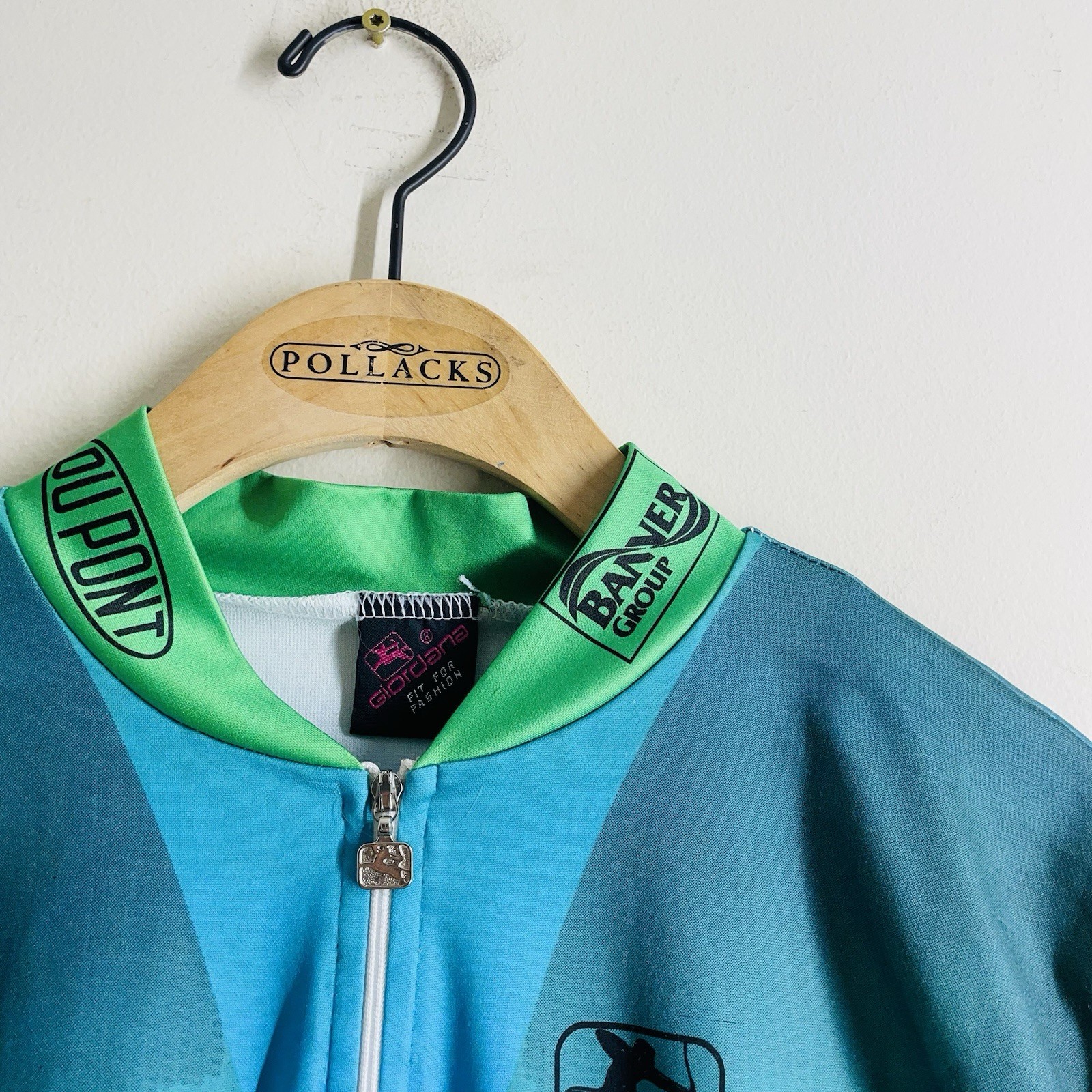 Giordana DuPont Cycling Jersey mMen’s L Blue Green Shark 1/4 Zip Race Bike USA