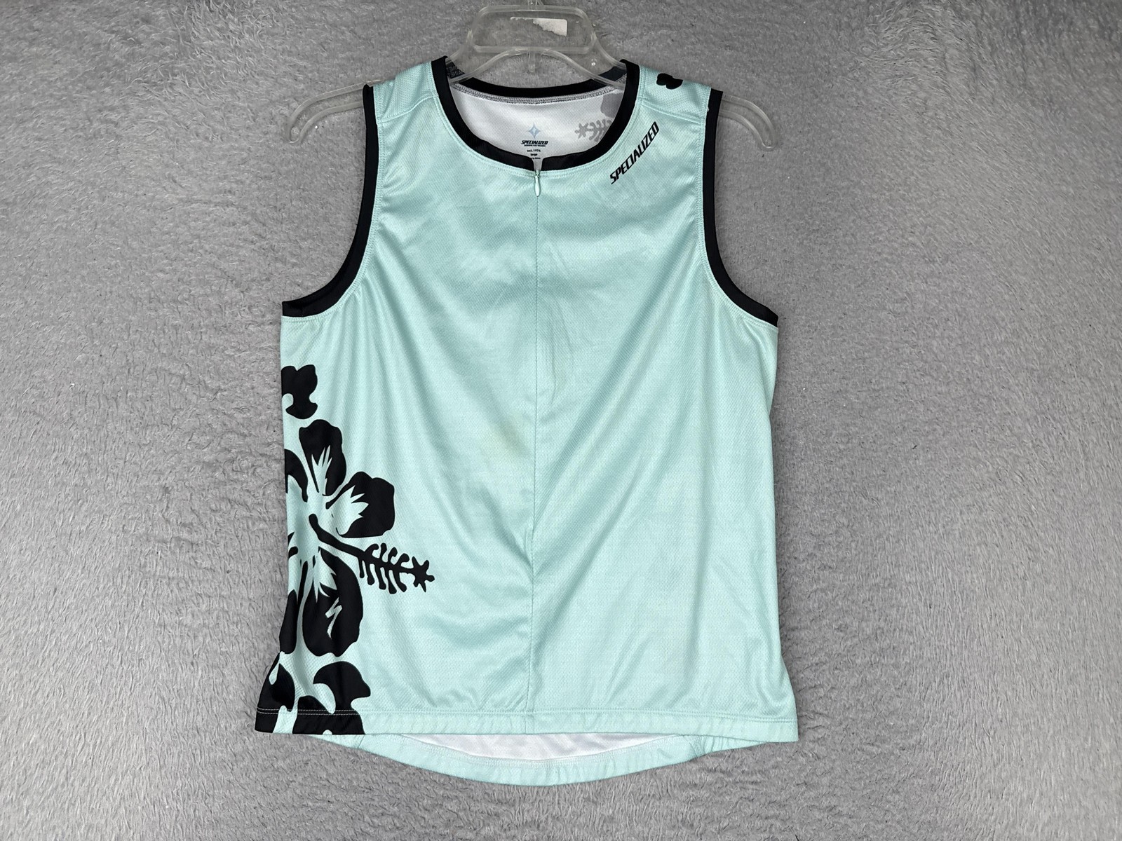 Specialized Cycling Jersey Women Large Green Floral Tank 1/2 Zip Pockets Bike