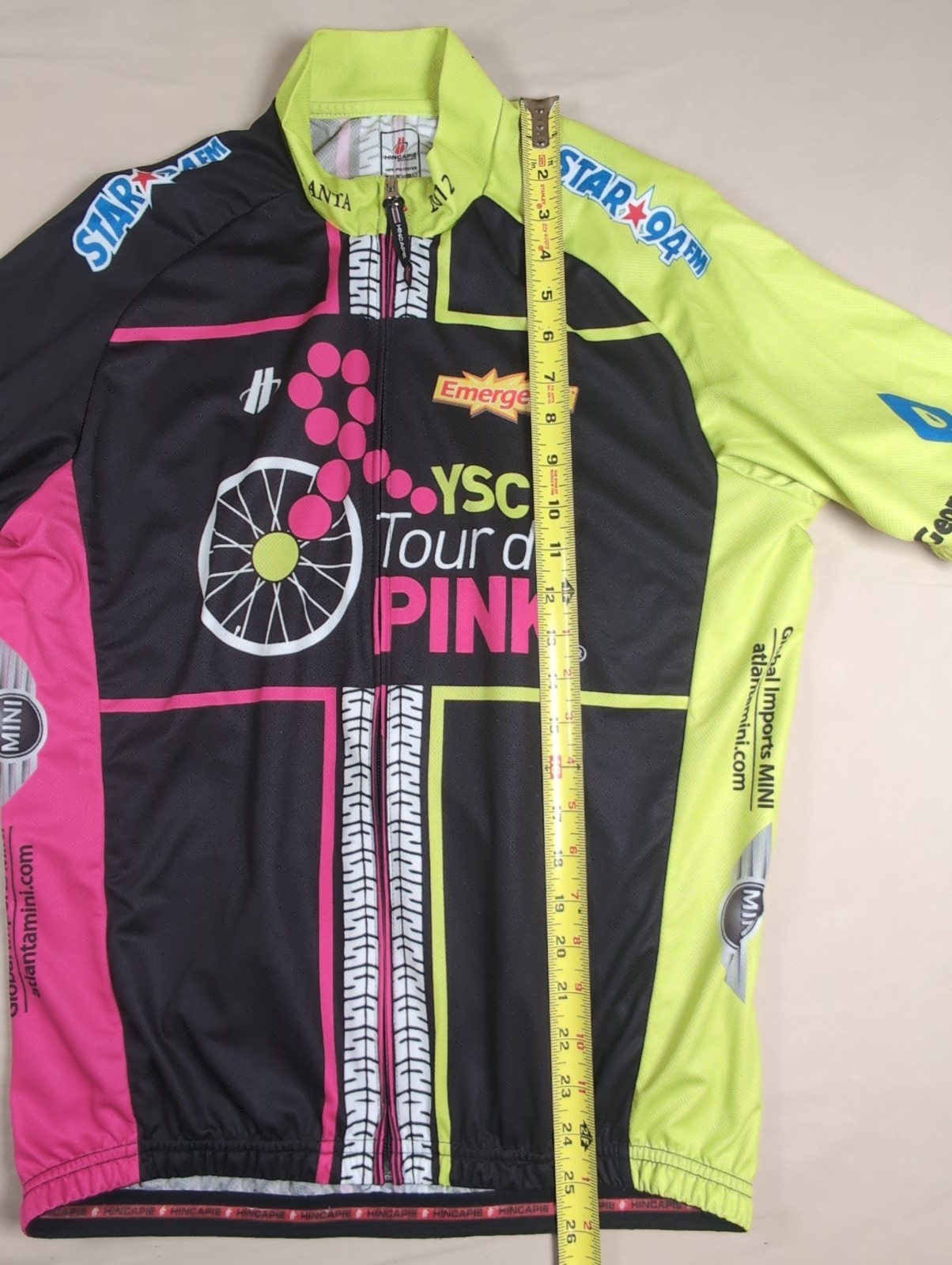 Hincapie Sportswear Mens L Bicycles Cycling Jersey Pink Black Yellow Full Zip