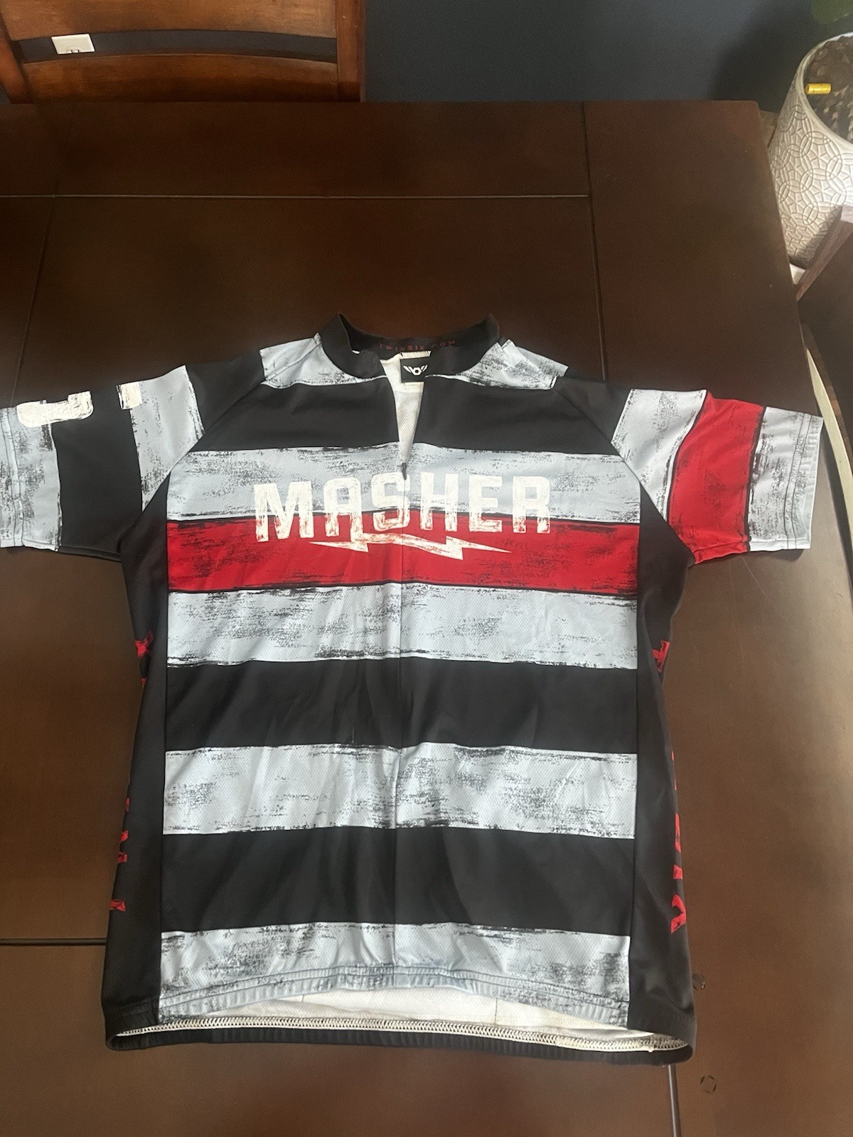 TWIN SIX Masher Cycling Jersey Mens Sz XL Striped 3/4 Zip Back Pockets