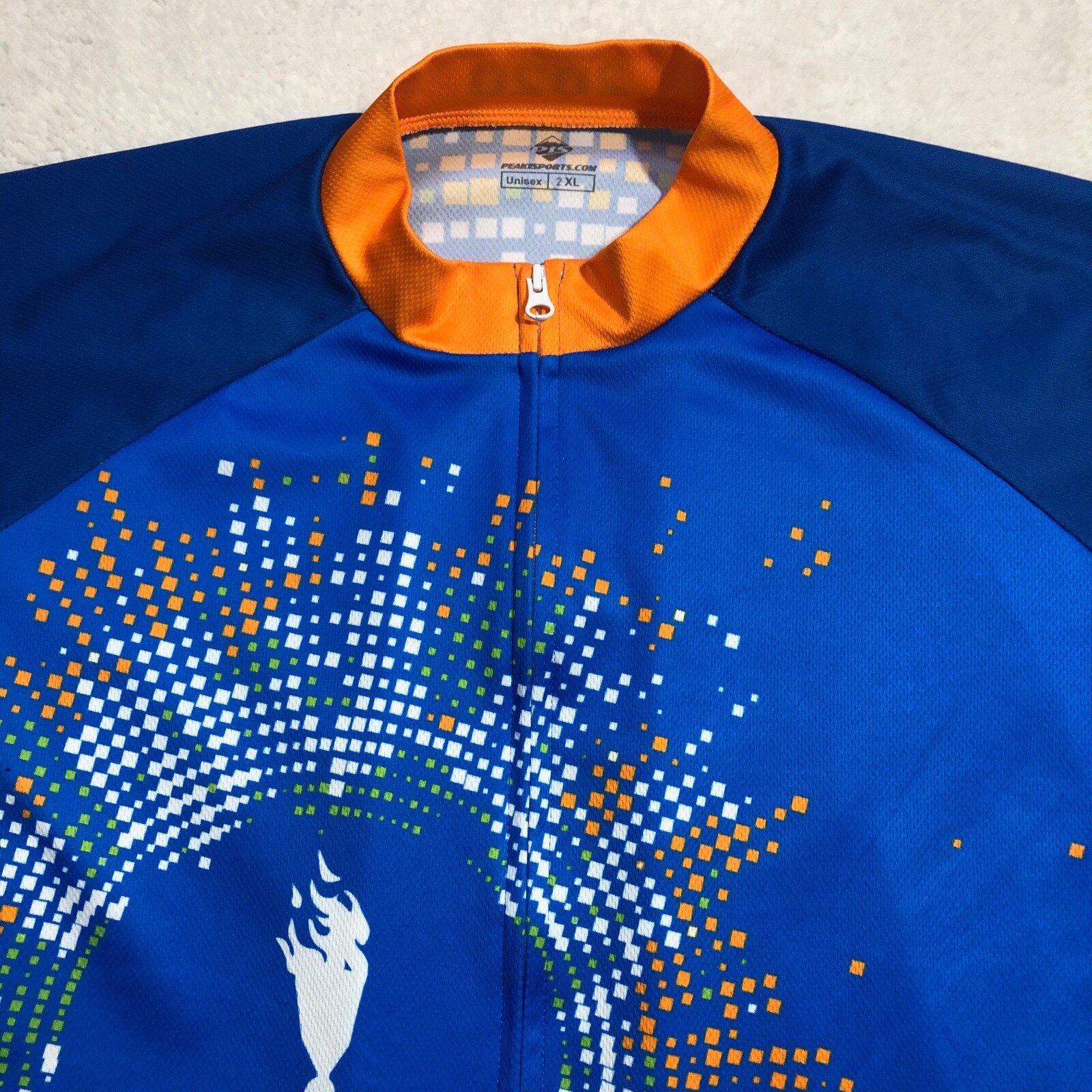 Peak 1 Sports Cycling Jersey Unisex 2XL Blue Orange Green Full Zip