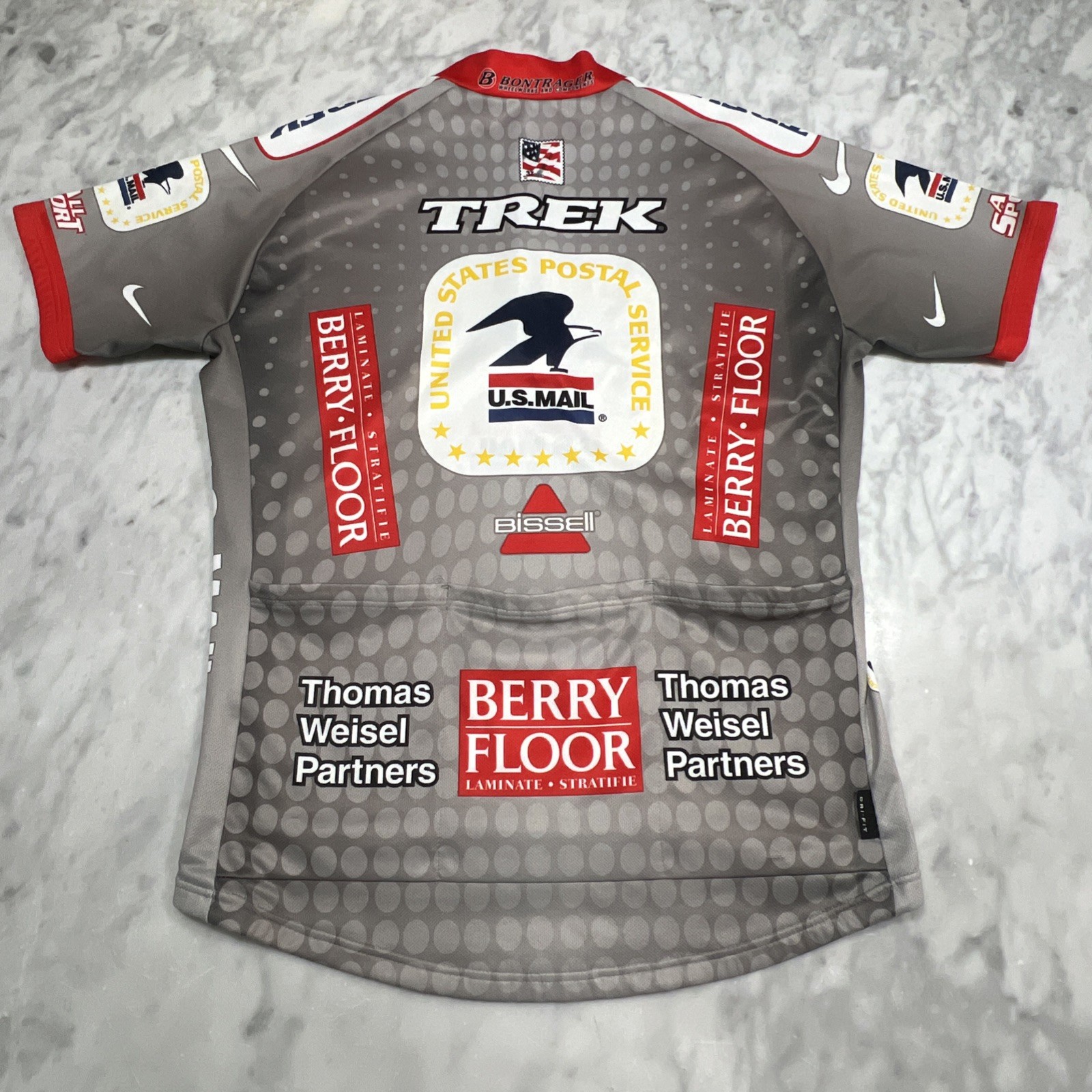 Nike US Postal Service Cycling Jersey Men Large Gray Lance Trek Visa Bontrager