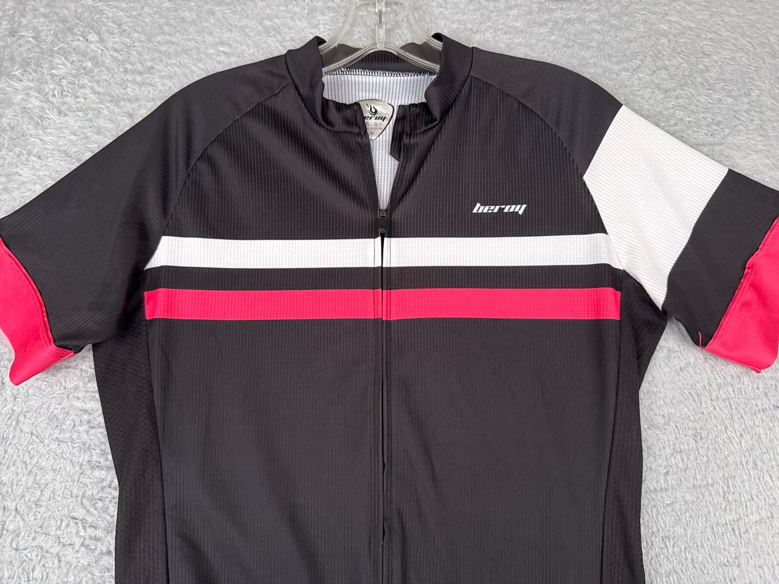 Beroy Cycling Jersey Women Medium Black White Pink Full Zip Short Sleeve poly