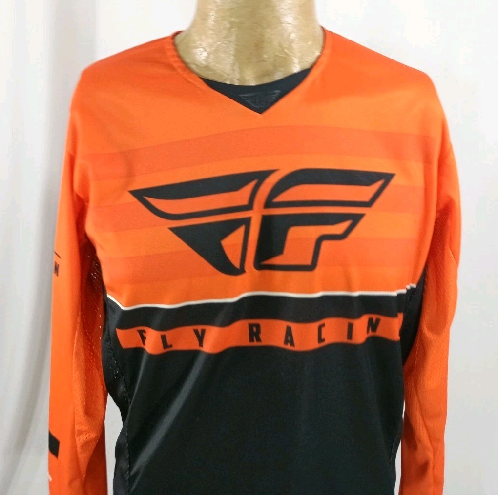 Kinetic Fly Racing Orange Black Long Sleeve Shirt Jersey Mens Small Motocross