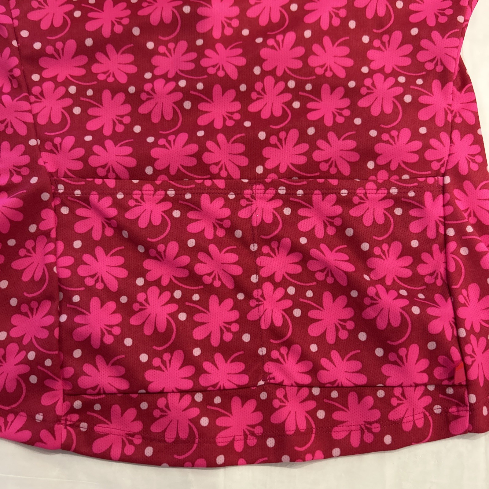 Terry Cycling Jersey Womens XL Pink Floral Sleeveless Half Zip Made USA Bike Top