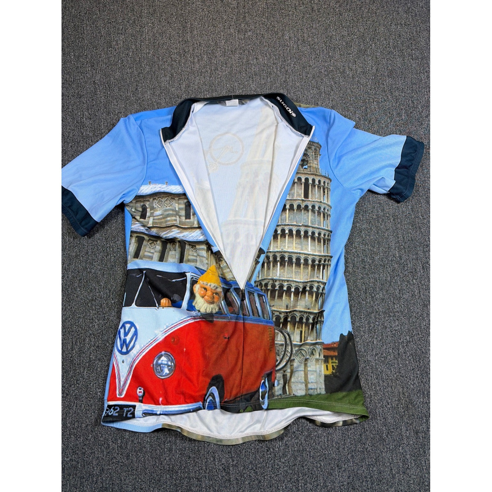 Sugoi Mens Leaning Tower of Pisa Gnome VW Bus Cycling Jersey Blue Medium Canada