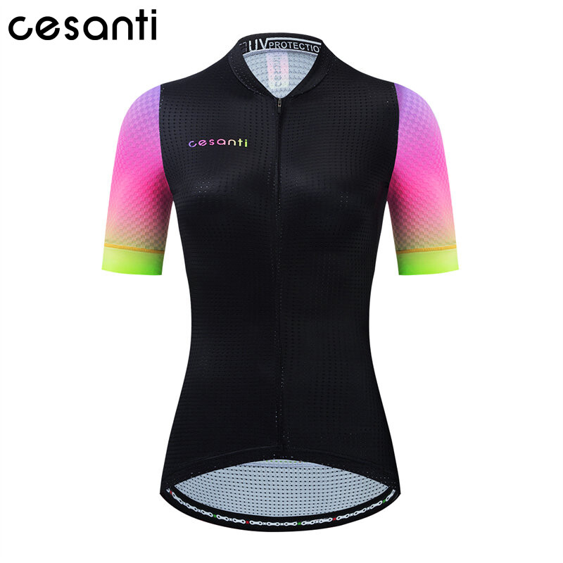 CESANTI Women Cycling Jersey Fluor Color Non-slip Band Pro Bike Clothing