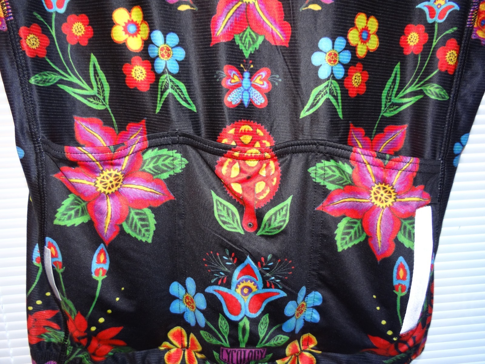 Women’s Cycology Frida Pro Jersey L Black floral birds full zip folk art cycling