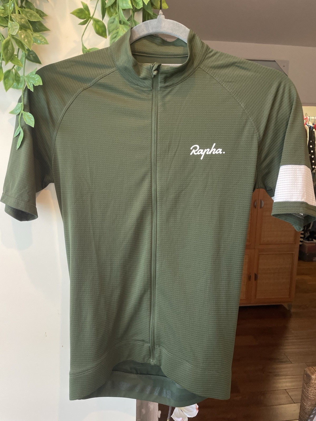 Rapha Men’s XS Green/White Solid Short Sleeve Full Zip Cycling Jersey