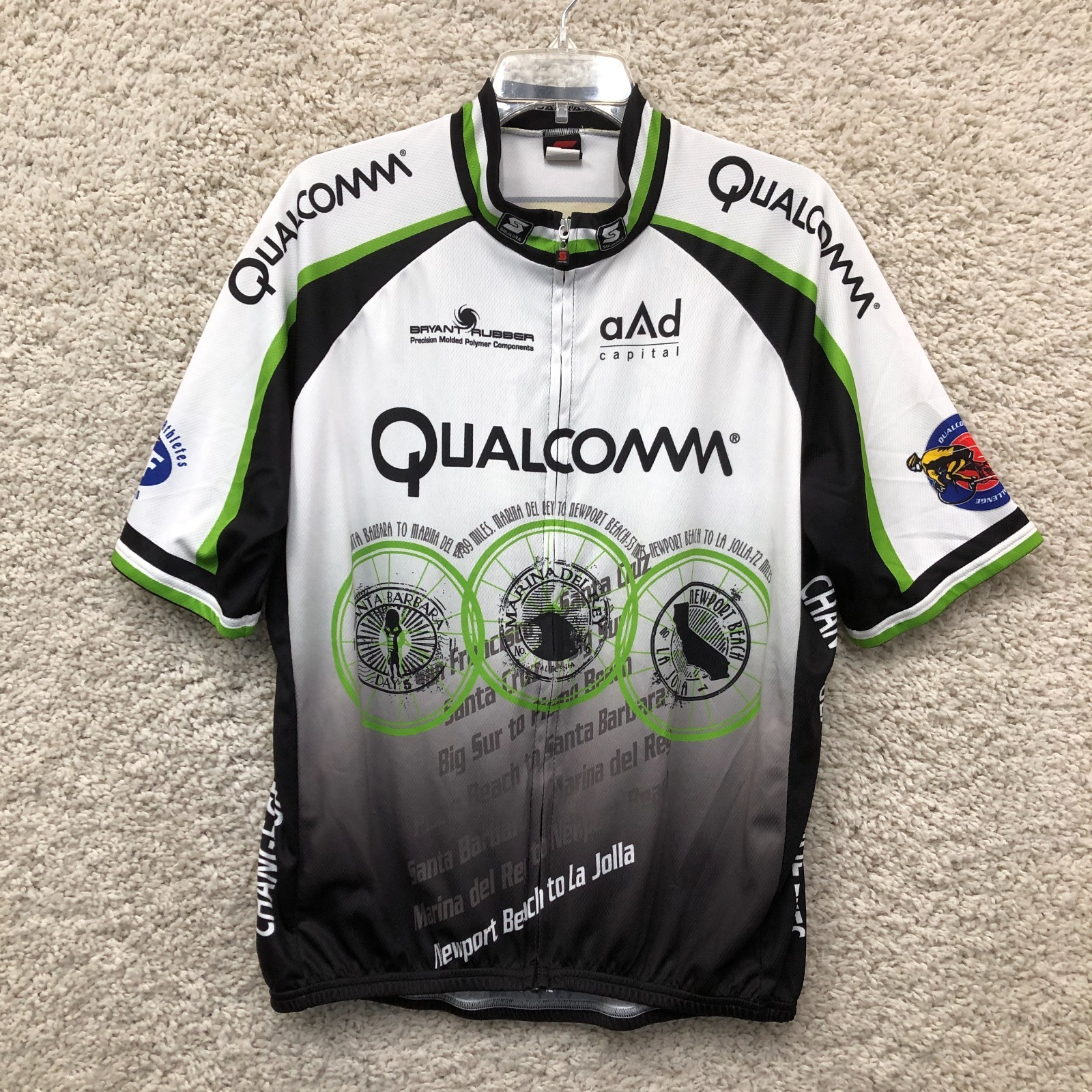 Squadra Cycling Jersey Mens XXXL White Green Qualcomm Newport Beach Bike Shirt