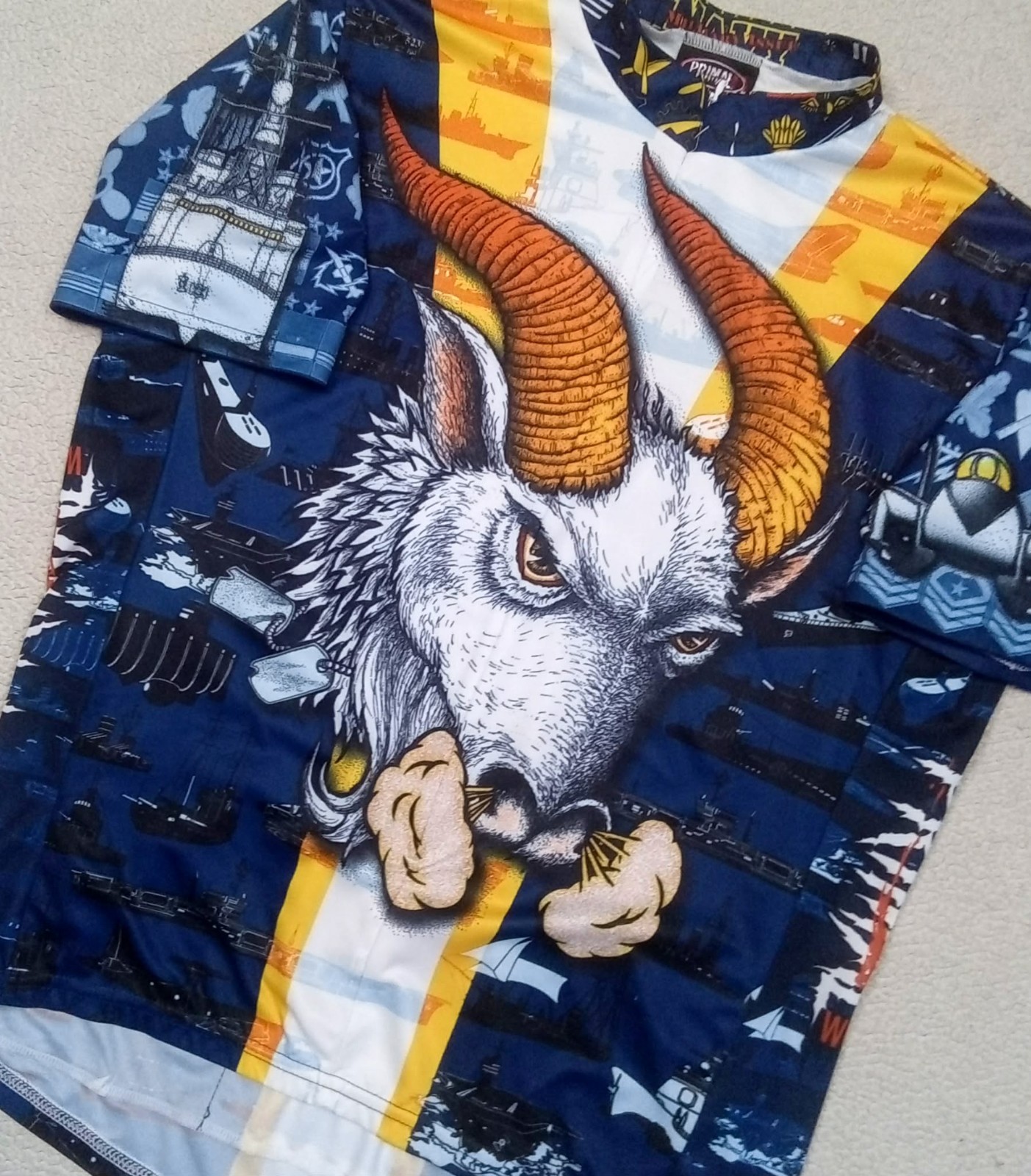 RARE VTG 90s Primal Wear USA Navy Pride Bill the Goat Cycling Jersey (Fits 2XL)