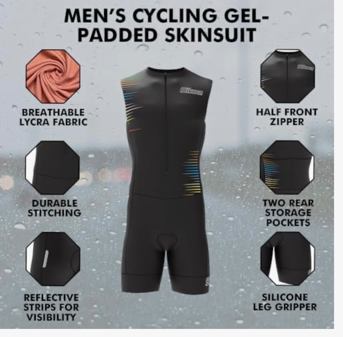 Sikma Men’s Sublimated Cycling Skinsuit Gel Padded Triathlon One Piece Suit+gift